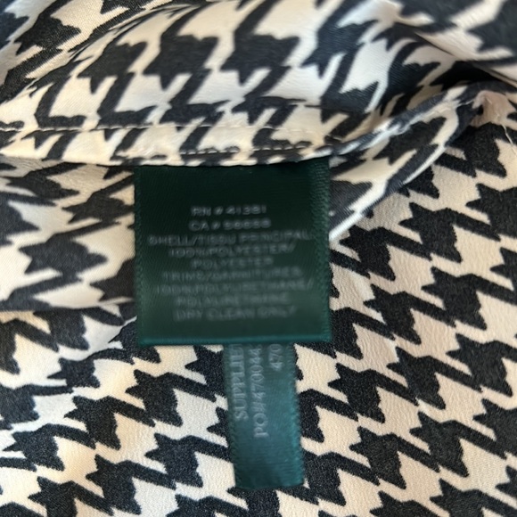 Lauren Ralph Lauren M Long Sleeve B/W Houndstooth Blouse w/ Vegan Leather Trim - Picture 11 of 11